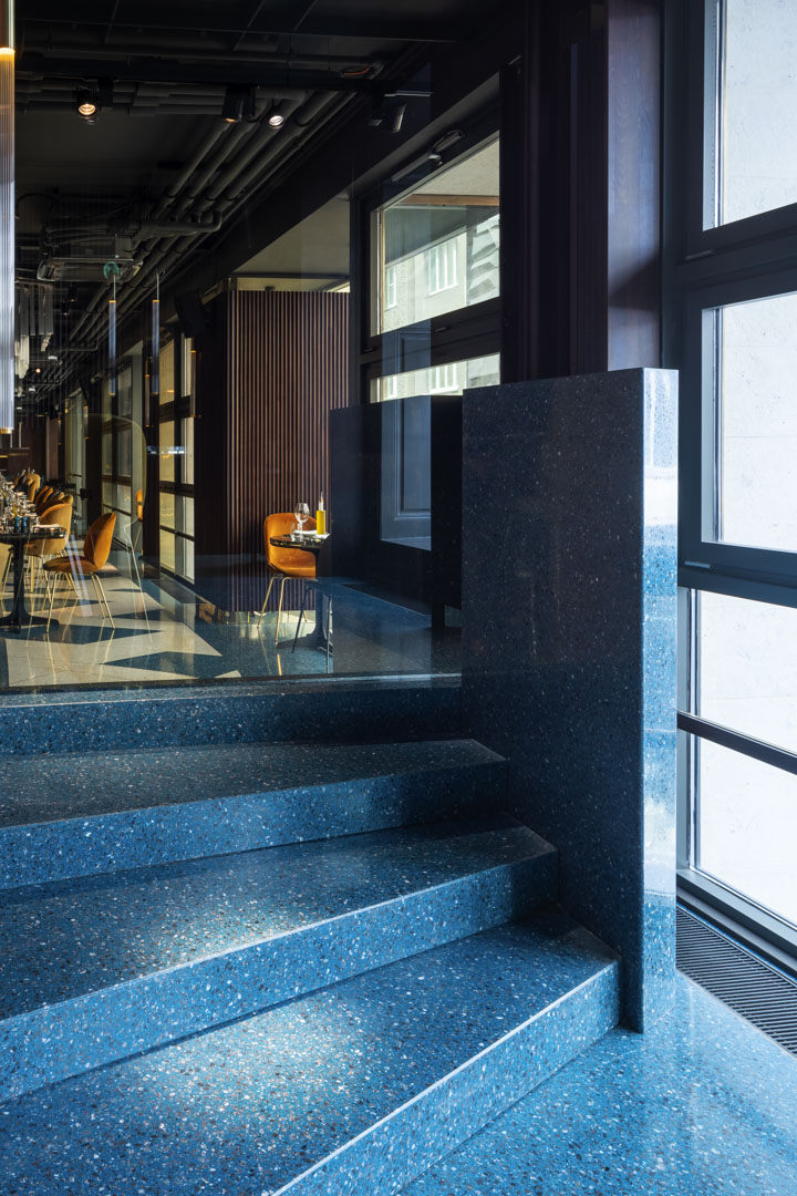 blue epoxy terrazzo stairs