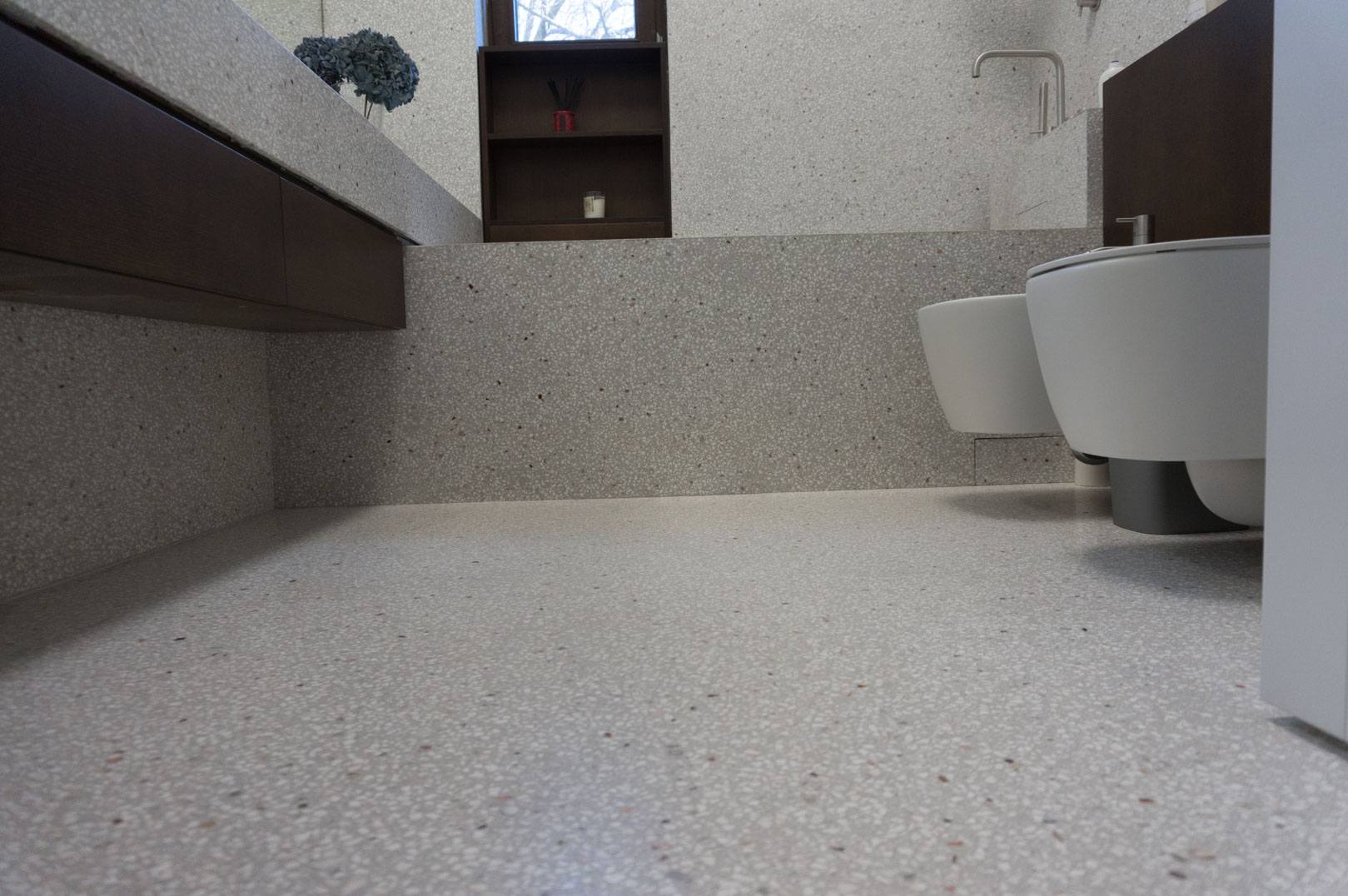 resin terrazzo flooring in grey color