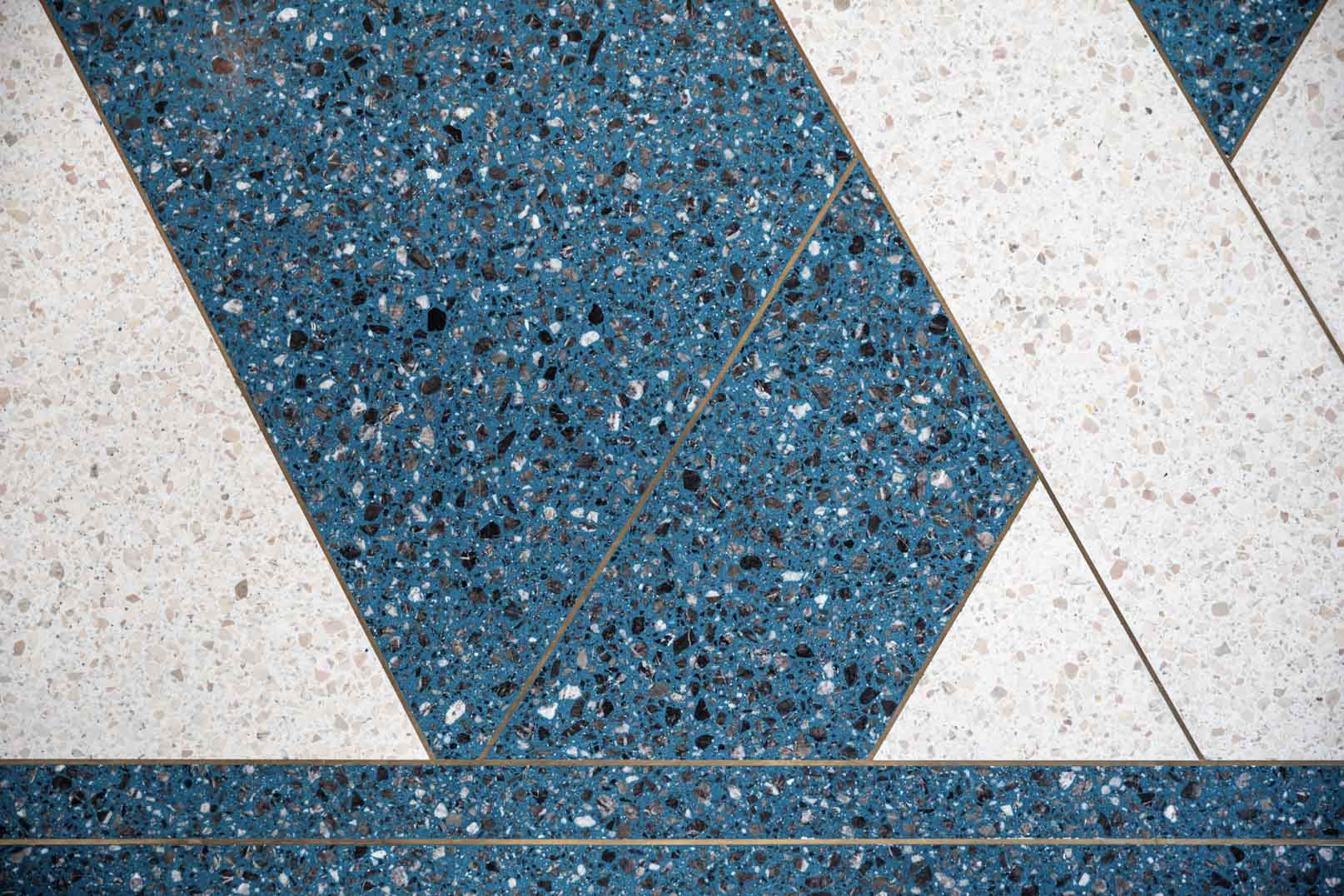 blue and white terrazzo close up detail