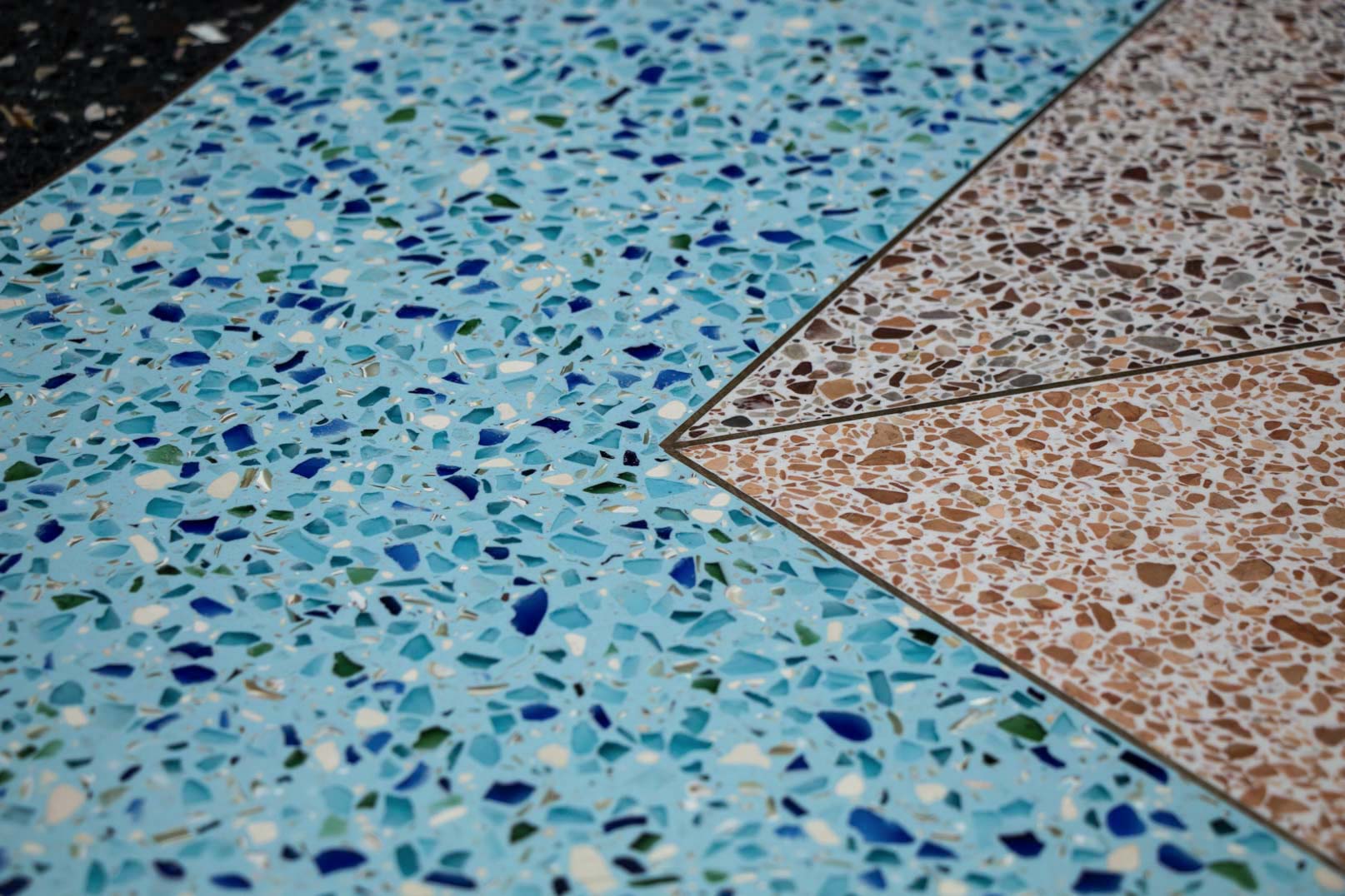 blue glass into terrazzo