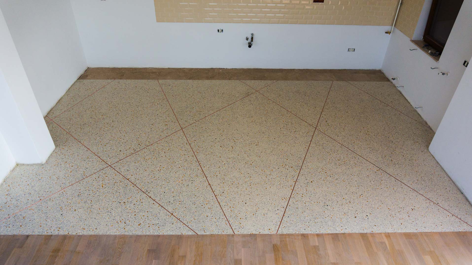 custom kitchen flooring with terrazzo