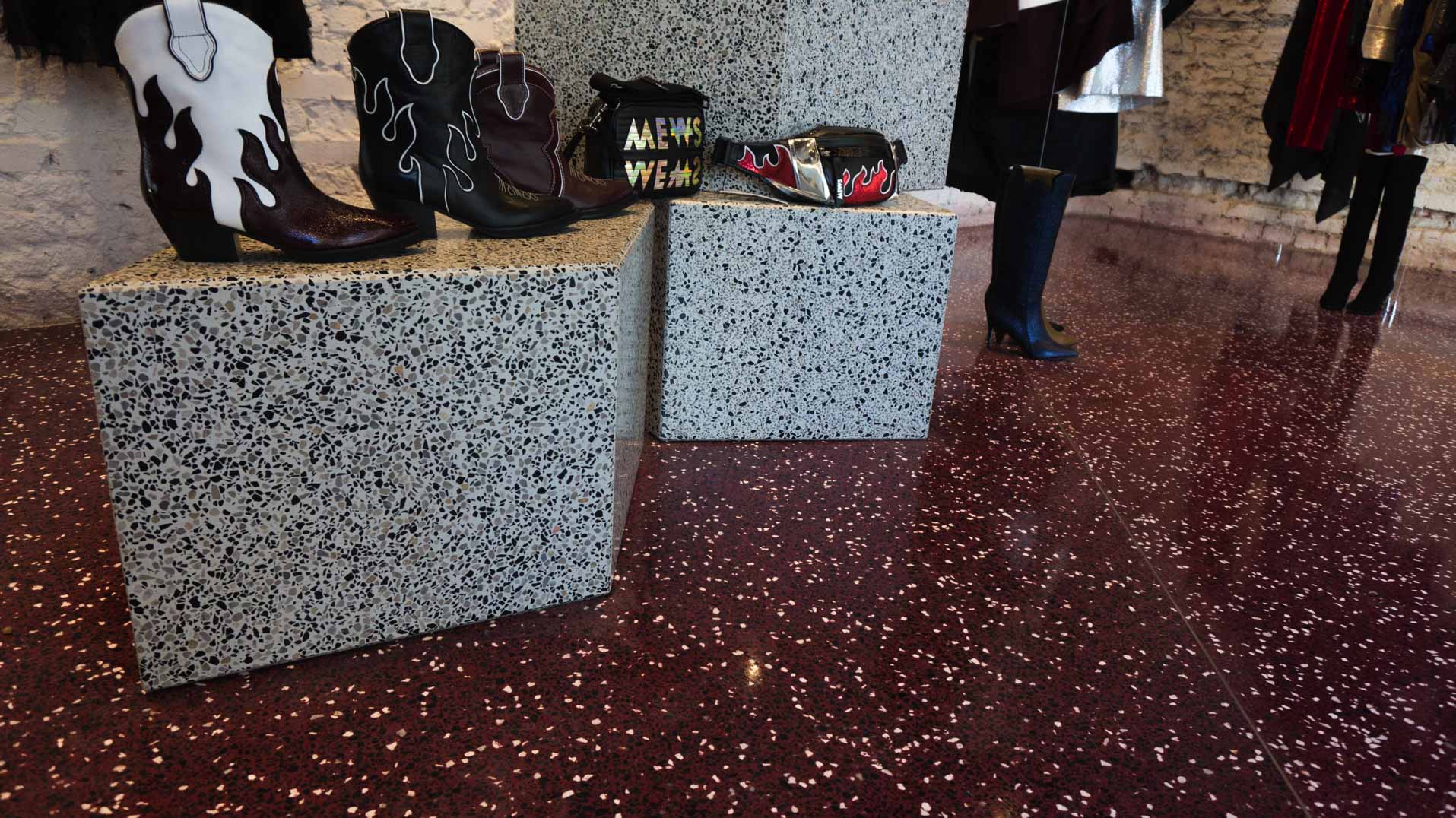 marble and red terrazzo