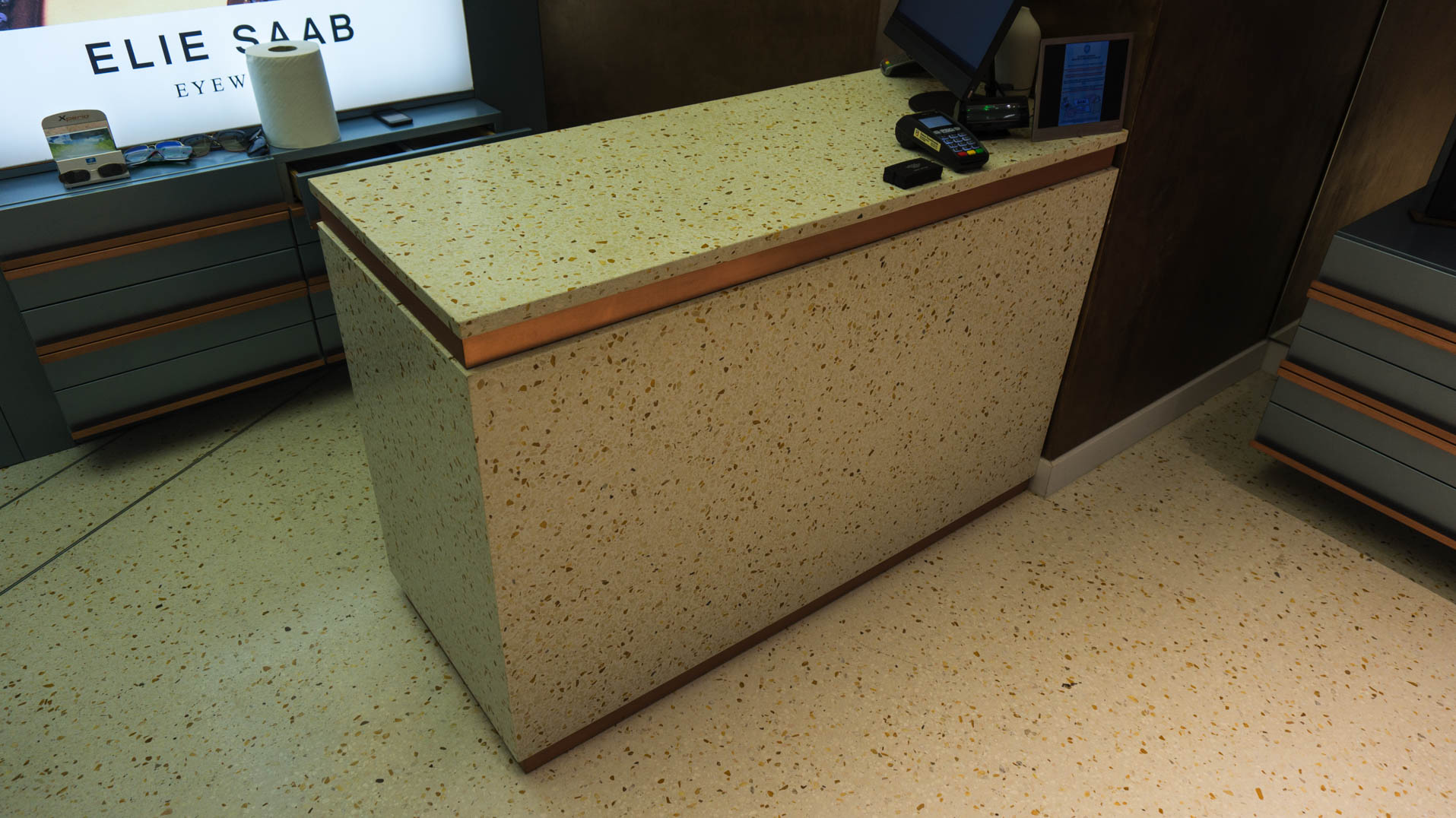 terrazzo flooring and reception desk