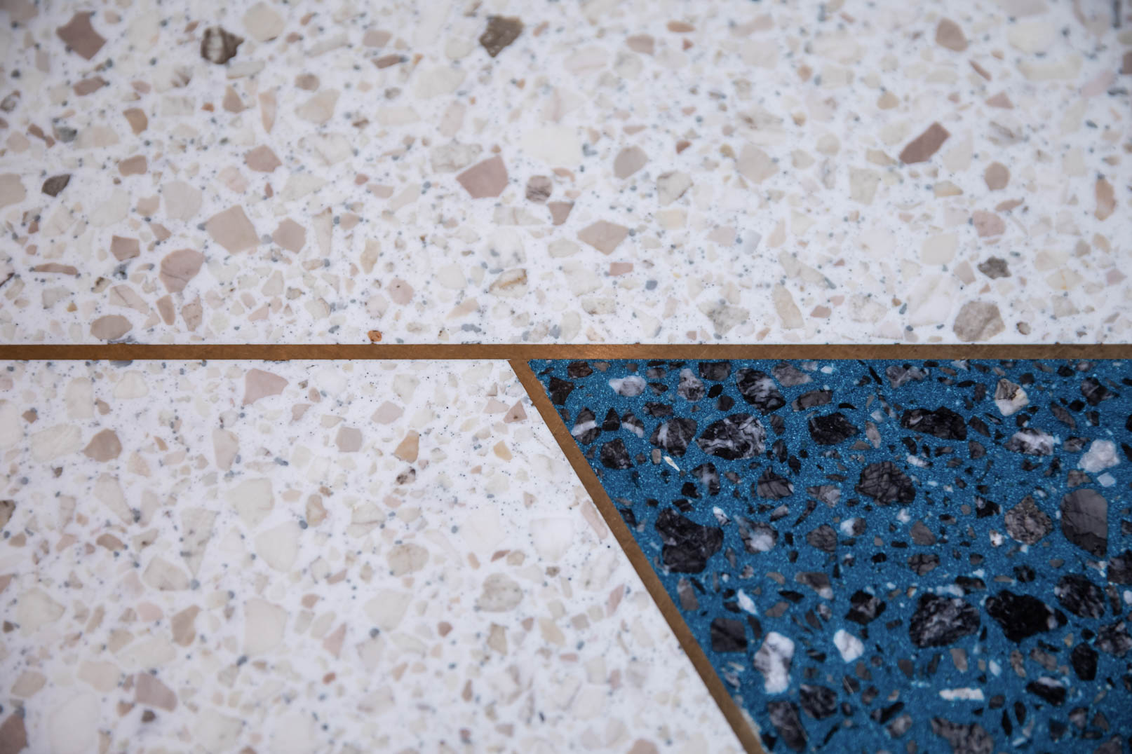 white and blue terrazzo close up