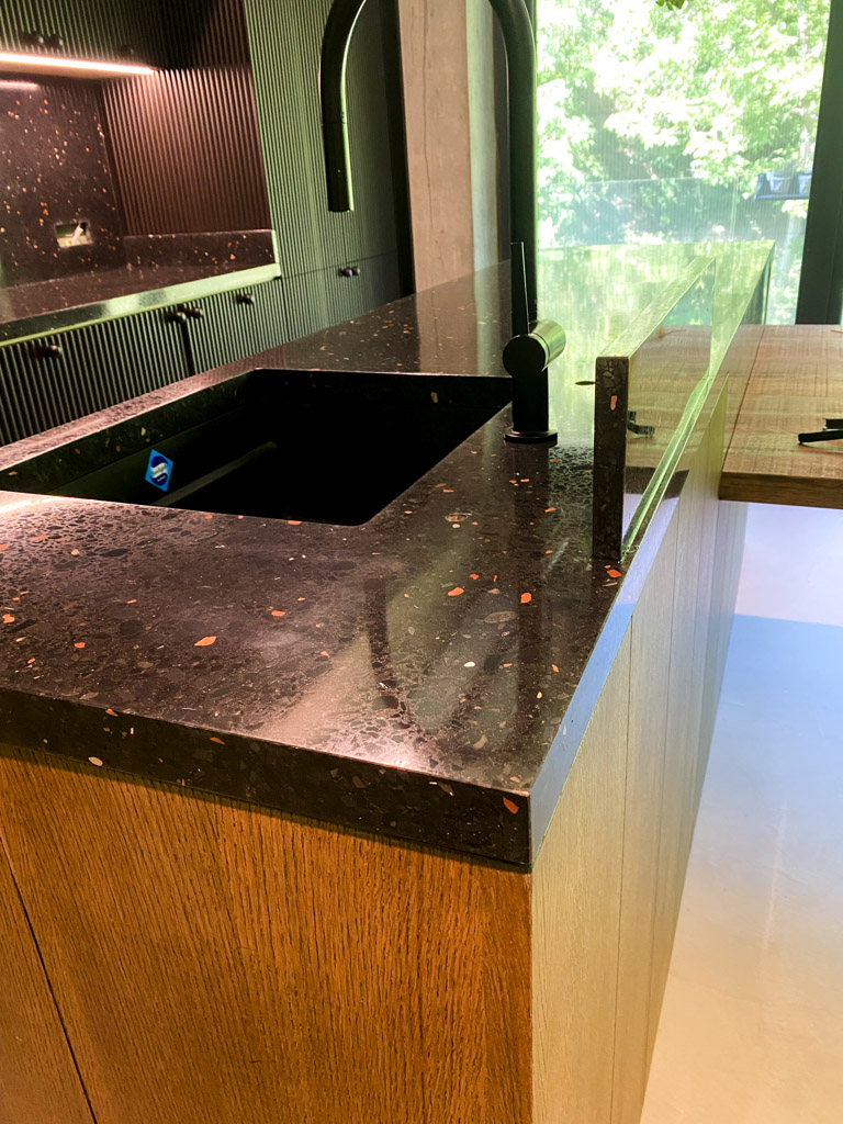 black terrazzo kitchen countertop