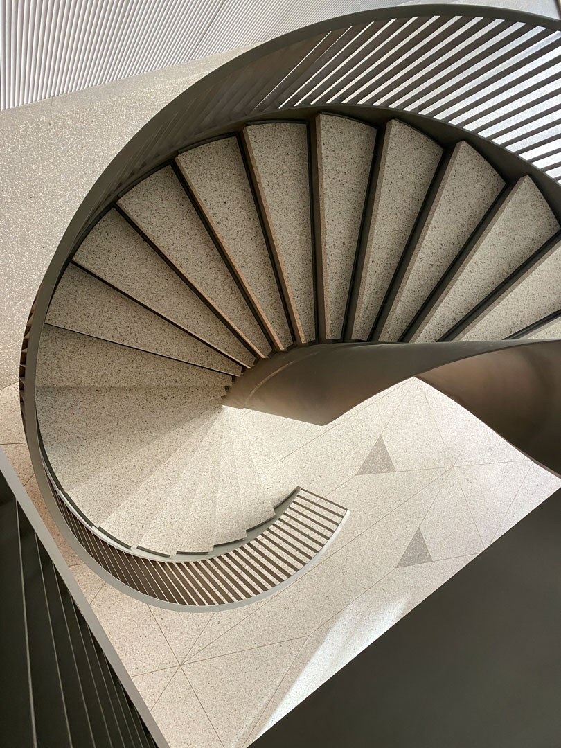 terrazzo spiral stairs in the tandem office building